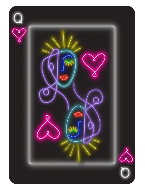 queen of hearts playing card in colorful design